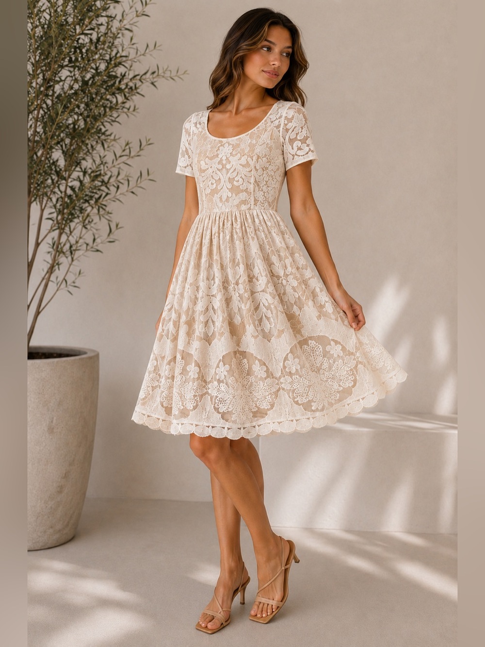 Plenty by Tracy Reese Anthropologie Stella Ivory Lace Fit & Flare Dress